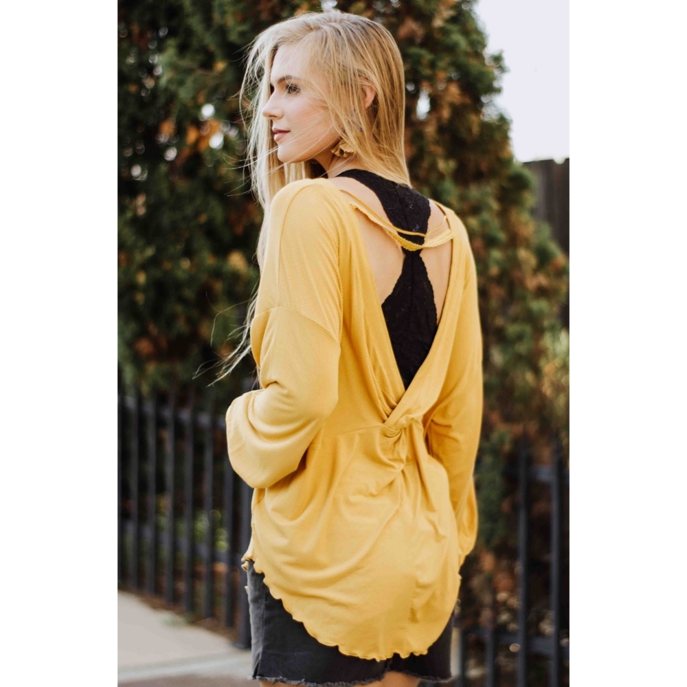 New Free People Shimmy Shake Untamed Marigold Mustard Gold Top SMALL Oversized